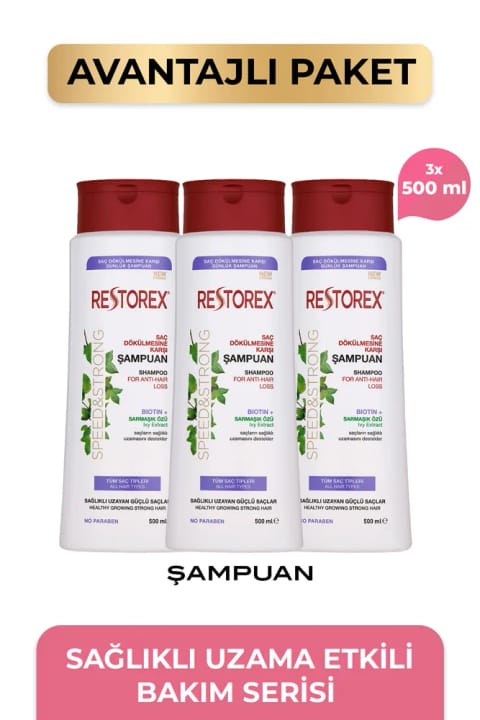 شامپو ضد ریزش مو Restorex Speed Strong 3×500 میلی‌لیتر