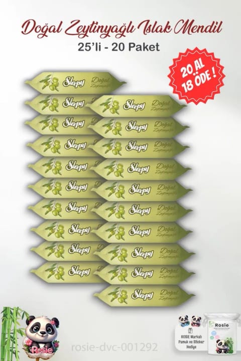 Sleepy 20 AL 18 ÖDE Sleepy Natural Olive Oil Wet Wipes 25'li ve ROSIE