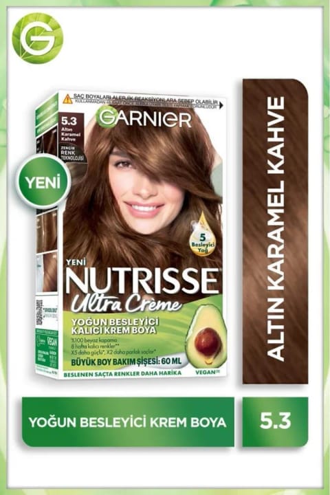 رنگ موی کرمی دائمی مغذی Garnier Nutrisse 5.3 قهوه‌ای کاراملی طلایی