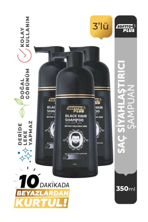 Softto Plus Black Hair طبیعی نمای سیاهکننده مو با اثر فوری روی موهای سفید — ۳ بسته