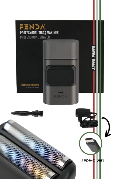 ماشین اصلاح شارژی حرفه‌ای Fenda با نشانگر LED مدل FNDSKLKS0006GY رنگ خاکستری