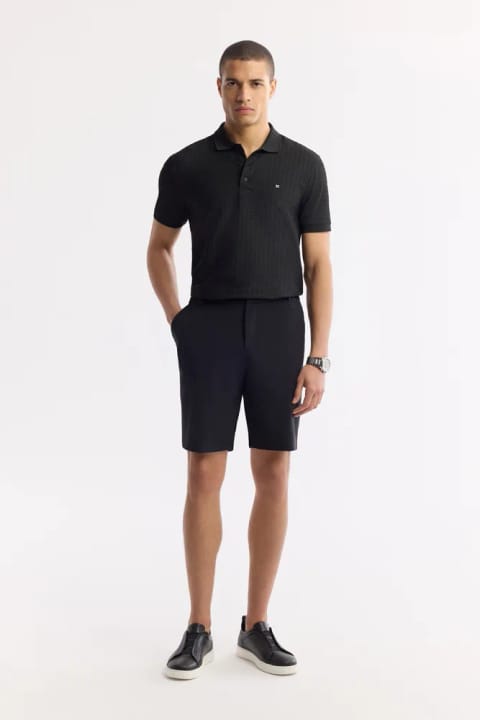 شورت پارچه تکنیکال Bi-Stretch مشکی با کمر کشی