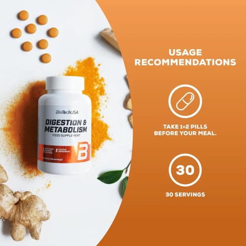 قرص گوارش و متابولیسم BioTechUSA با عصاره‌های گیاهی، آنزیم‌ها، مواد معدنی و Biotin ۶۰ عدد