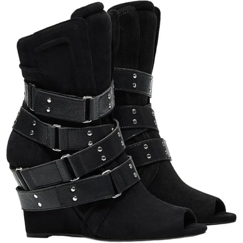 PEEP TOE WEDGE ANKLE BOOTS
