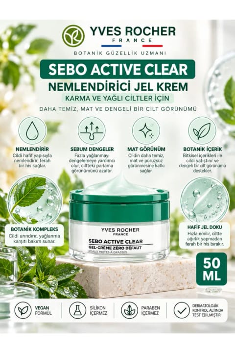 Yves Rocher Sebo Active Clear 50 ml – ژل ضد چربی و درخشندگی پوست