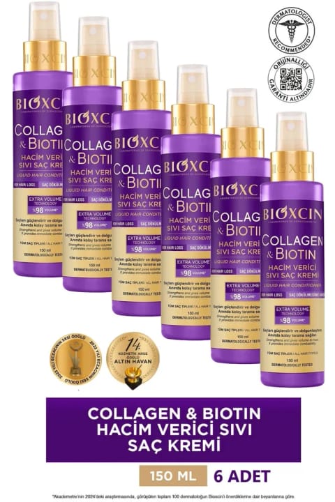 Bioxcin Collagen Biotin نرم‌کننده مایع حجم‌دهنده مو 6×150ml