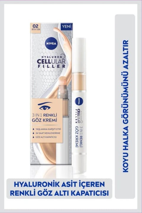 NIVEA Hyaluron Cellular Filler کانسیلر و کرم دور چشم رنگی ۱۵ میلیلیتر، تُن متوسط
