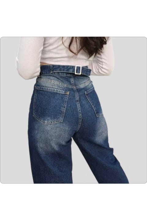 Livik Baggy Jeans با جزئیات سگک، سرمهای تیره با افکت رنگی، کمر فوقالعاده بلند...