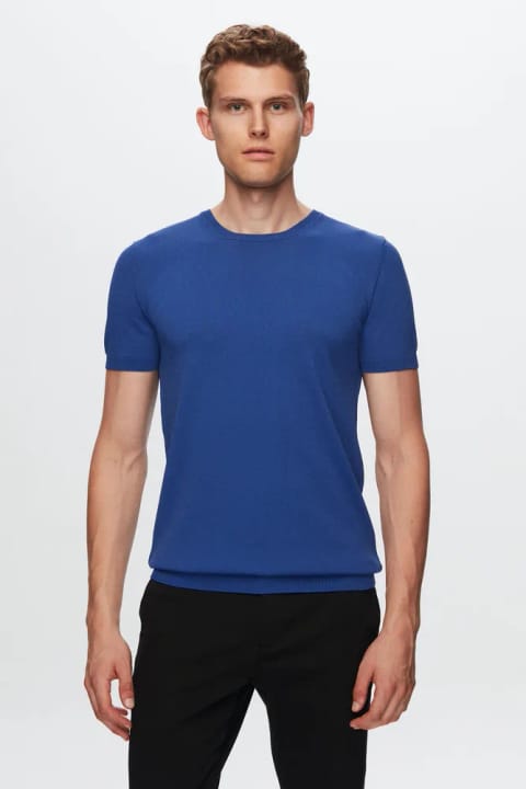 تیشرت بافت رایون ساده کبالت مدل Slim Fit Twn