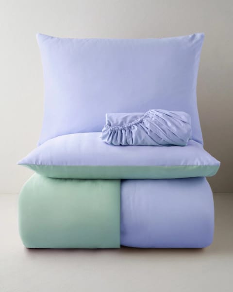 ست روتختی دو نفره با ملحفه Plain %100 پنبه‌ای ۲۰۰x۲۲۰ سانتی‌متر آبی متوسط-سبز آبی
