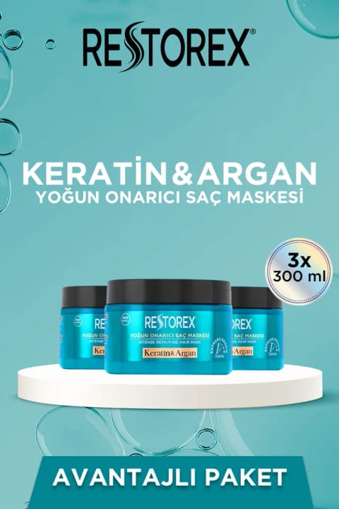 ماسک مو ترمیمکننده Restorex با کراتین و آرگان ۳×۳۰۰ میلیلیتر