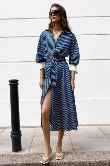 Zara — پیراهن میدی راه‌راه با کمربند