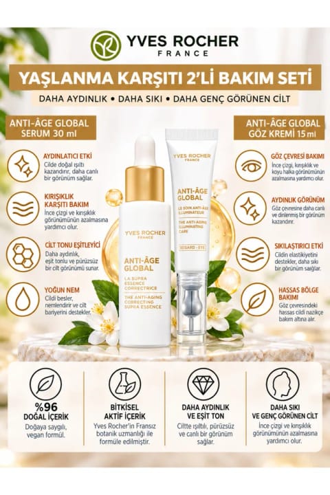 سرم و کرم دور چشم Yves Rocher Anti-Âge Global – چین و چروک، خطوط ریز و خستگی...