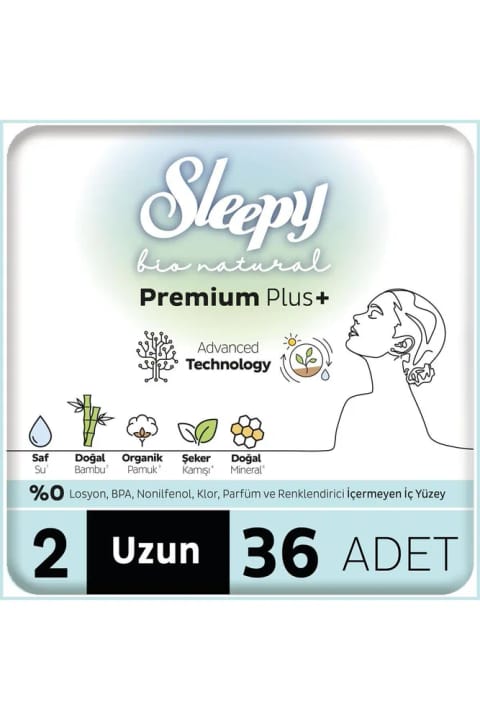 Sleepy Bio Natural Premium Plus نواربهداشتی بلند بسته اقتصادی 36×2 (72 عدد)