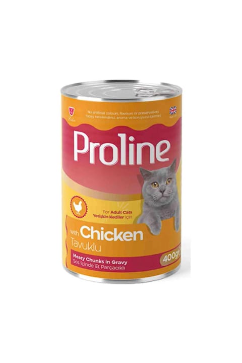 Proline کنسرو غذای گربه بالغ با سس گریوی و مرغ 400 گرم
