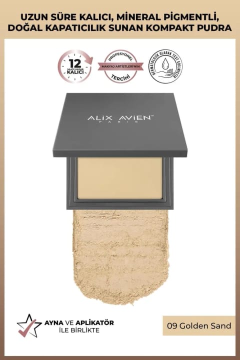 پودر فشرده Alix Avien - ماندگاری ۱۲ ساعته - فام گرم — 09 Golden Sand