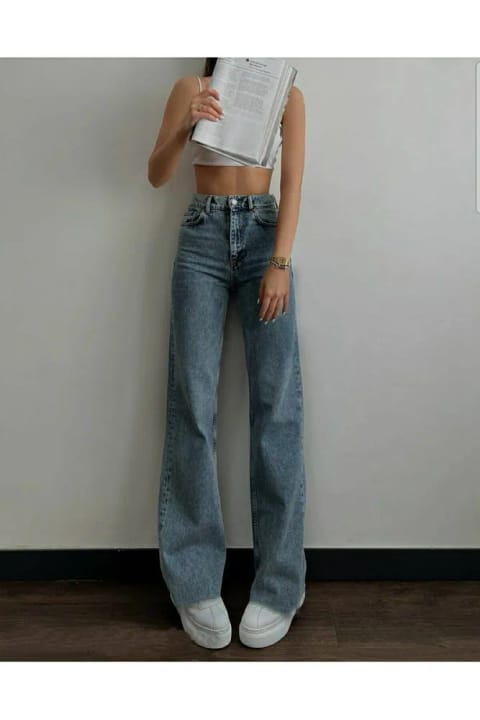 DRC trend Fashion Nova شلوار لیکرایی راحتی زنانه مدل اورسایز، رنگ آبی متوسط، فاق خیلی بالا...