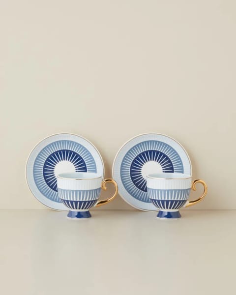ست فنجان قهوه ۴ پارچه ۲ نفره Marivella New Bone China ۱۰۰ میلی‌لیتر آبی