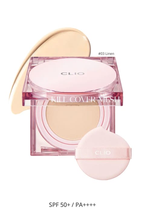 کوشن مرطوبکننده و درخشان CLIO Kill Cover Mesh Glow + رفیل — 3 Linen