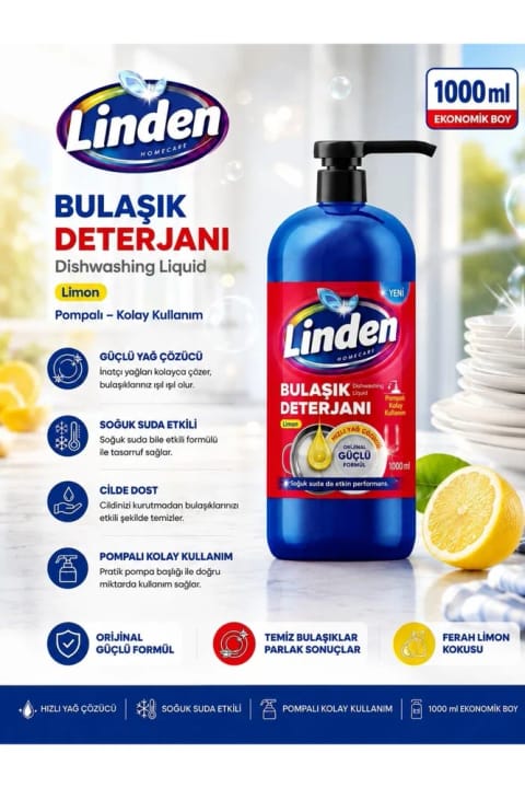 Linden مایع ظرفشویی لیمو 1000 میلی‌لیتر
